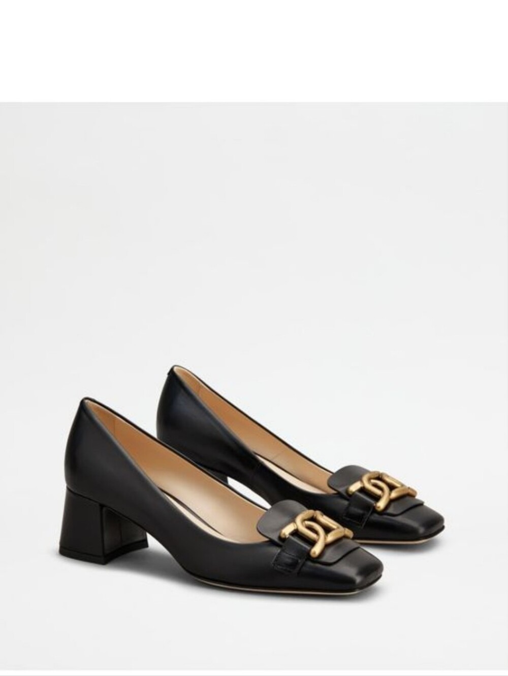Tod's Cuoio T50 Black Leather Kate Block Heel Pumps